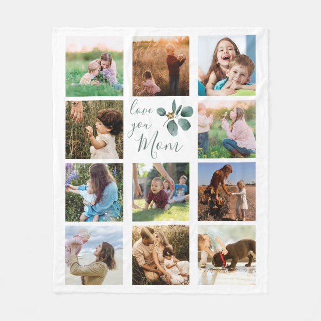 Liebe Sie Mama Familienfoto Collage Eukalyptus Fleecedecke (Vorderseite)