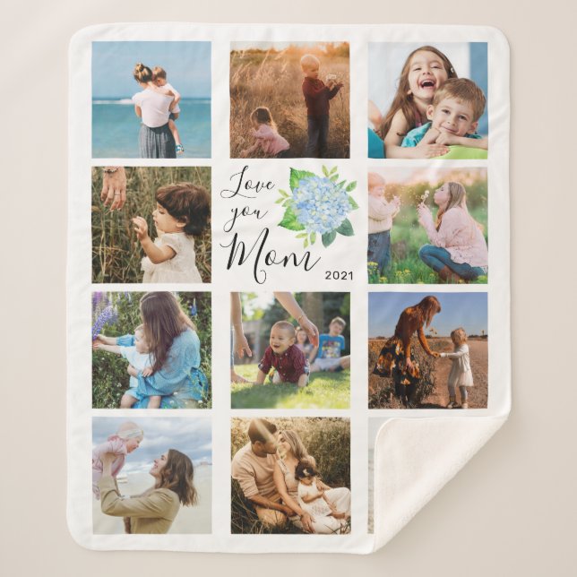 Liebe Sie Mama Familienfoto Collage Hydrangea Bläs Sherpadecke (Vorderseite)