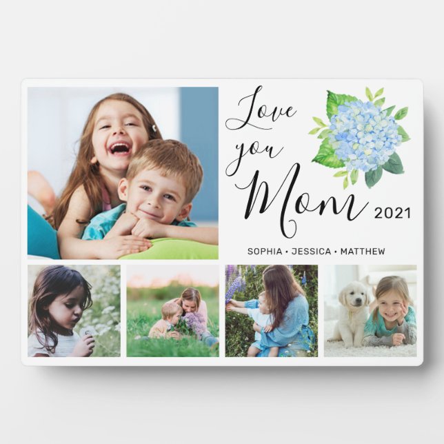 Liebe Sie Mama Familienfoto Collage Hydrangea Fotoplatte (Vorderseite)
