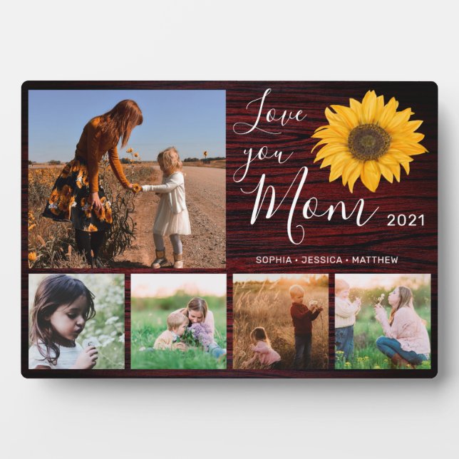 Liebe Sie Mama Familienfoto Collage Rustikale Sonn Fotoplatte (Vorderseite)