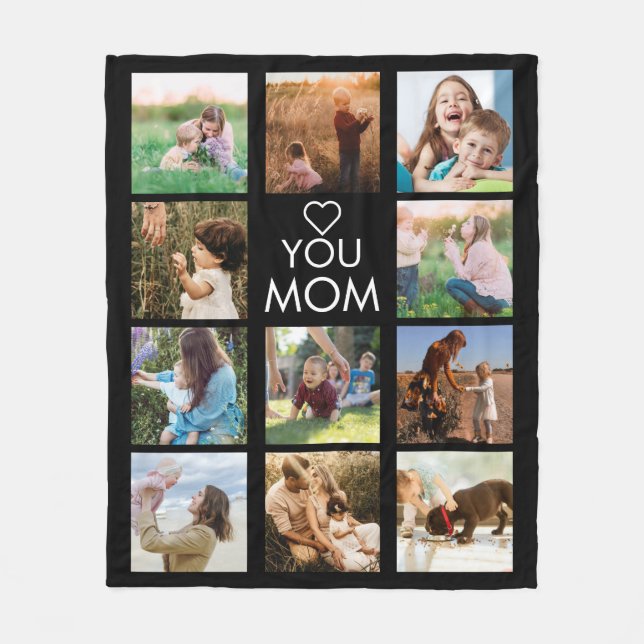 Liebe Sie Mama Familienfoto Collage Schwarz Fleecedecke (Vorderseite)