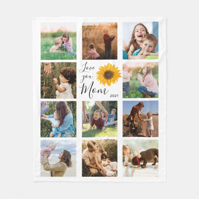 Liebe Sie Mama Familienfoto Collage Sonnenblumen F Fleecedecke (Vorderseite)