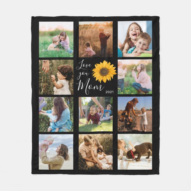 Liebe Sie Mama Familienfoto Collage Sonnenblumen Fleecedecke (Vorderseite)