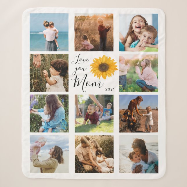 Liebe Sie Mama Familienfoto Collage Sonnenblumen Sherpadecke (Vorderseite)