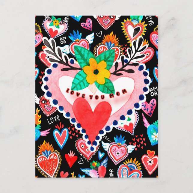 Liebe Sie Mama farbenfrohe mexikanische Herz Mutte Postkarte (Vorderseite)