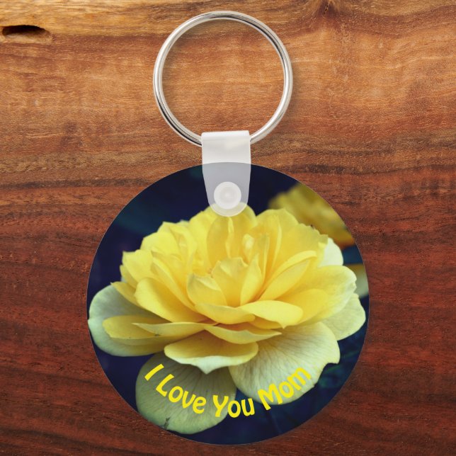Liebe Sie Mama Gelbe Rose Blume Schlüsselanhänger (Vorderseite)
