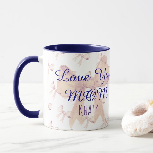 Liebe Sie Mama Niedlich Ribbon Blue Modern Modern  Tasse (Mit Donut)