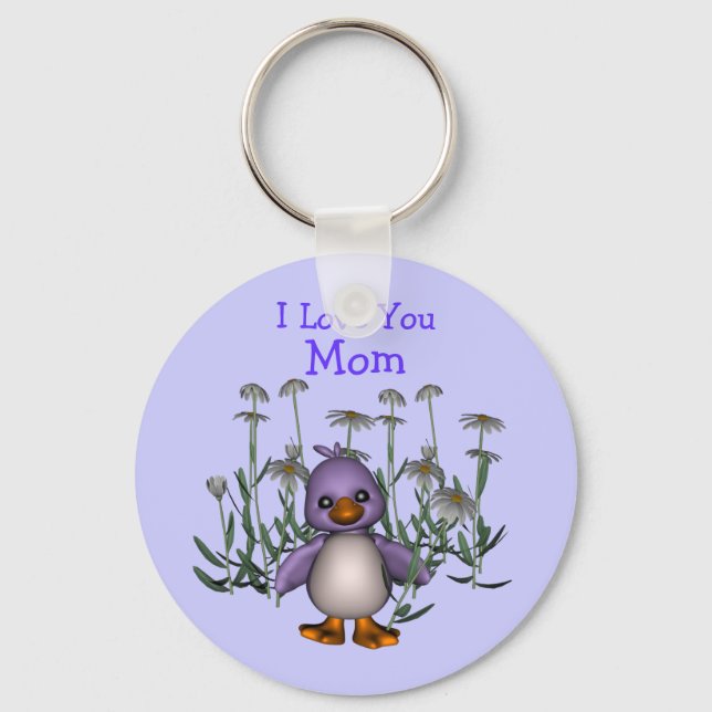 Liebe Sie Mama Whimsical Bird Blume Schlüsselanhän Schlüsselanhänger (Vorderseite)