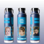 Liebe Sie marinieren blauen besten Papa je 3 Fotos Trinkflasche<br><div class="desc">Ihre Kupfer Vakuum-Flasche isoliert. Geschenkidee. Ersetzen Sie die drei Fotos durch Ihre eigenen. Das beste Papa aller Zeiten. Geschenk von den Kindern. Navy und Himmelblau.</div>