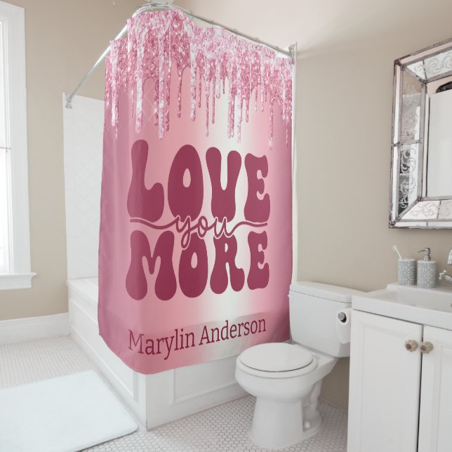 LIEBE SIE MEHR WERTE PINK GLITZER TROPFEN CUSTOM DUSCHVORHANG (Beispiel)