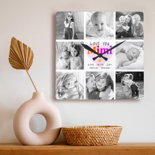Liebe Sie Mimi 8 Foto Collage Bold moderne Grafik Quadratische Wanduhr