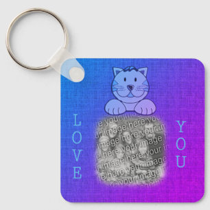 Liebe Sie Niedlich Blue Cat Ihr Foto Schlüsselanhänger