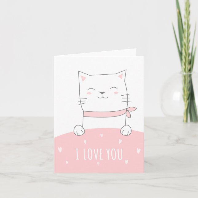 Liebe Sie Niedlich Katzenrosa Liebe Grußkarte Karte (Vorderseite)