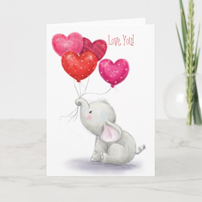 Liebe Sie, Niedlicher Elefant mit herzenförmigen B Karte (Vorderseite)