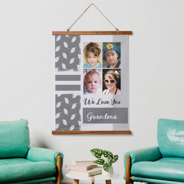 Liebe Sie Oma 4 Foto Blattmuster grau Wandteppich Mit Holzrahmen (Wohnzimmer)