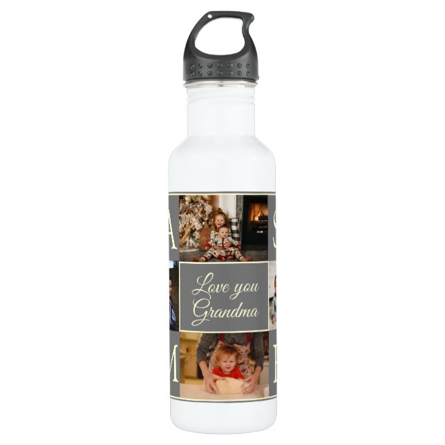 Liebe Sie Oma 4 Foto Monogramm Wasser Flasche Edelstahlflasche (Vorderseite)