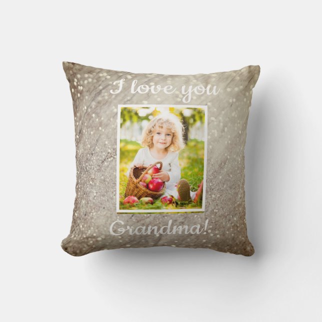 Liebe Sie Oma Kind Foto Glitzer Marmor Kissen (Vorderseite)