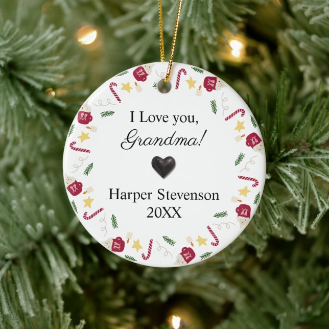 Liebe Sie Oma mit Baby-Namen und -Bild Keramik Ornament (Baum)