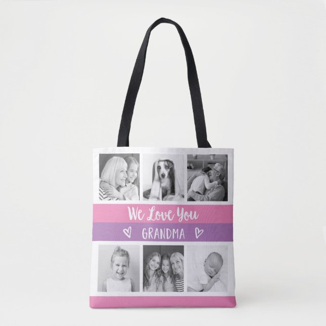 Liebe Sie Oma| rosa Foto-Gitter des Farbblocks Tasche (Vorderseite)