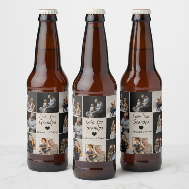 Liebe Sie Opa mit Herz und Fotos - Bierflaschenetikett (Flaschen)