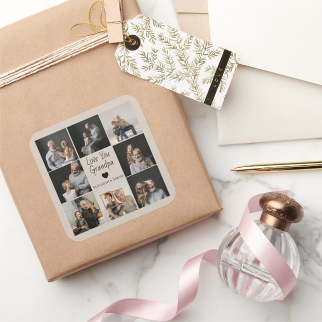 Liebe Sie Opa mit Herz und Fotos - Quadratischer Aufkleber (Schenken)