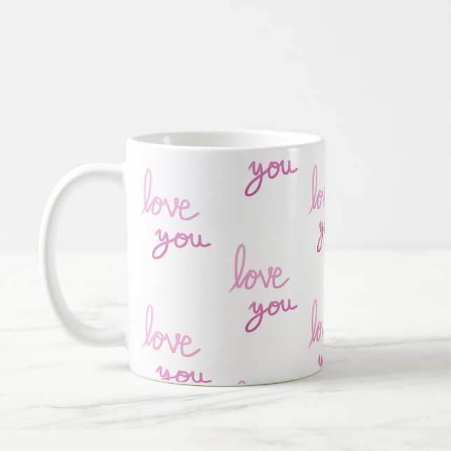 Liebe Sie rosa Handschriftmuster Kaffeetasse (Links)
