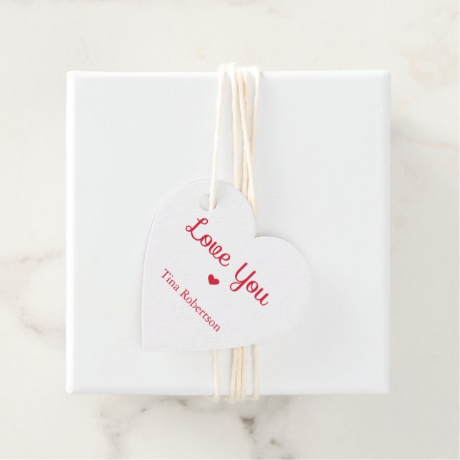 Liebe Sie rotes Herz personalisiert weiß Geschenkanhänger (Beispiel)