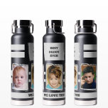 Liebe Sie schwarz grau besten Papa je 3 Fotos Trinkflasche<br><div class="desc">Ihre Kupfer Vakuum-Flasche isoliert. Geschenkidee. Ersetzen Sie die drei Fotos durch Ihre eigenen. Das beste Papa aller Zeiten. Geschenk von den Kindern. Schwarz und Grau.</div>
