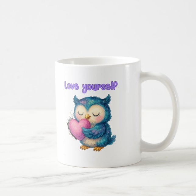 Liebe Sie selbst - Niedliche Eule-Tasse für Positi Kaffeetasse (Rechts)