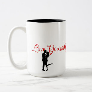 Liebe Sie selbst roter romantischer Zitat Kaffee T Zweifarbige Tasse