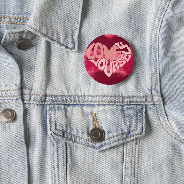 Liebe Sie selbst Zwei-Tonen-Rosa-Herz-Wort Button (Beispiel)