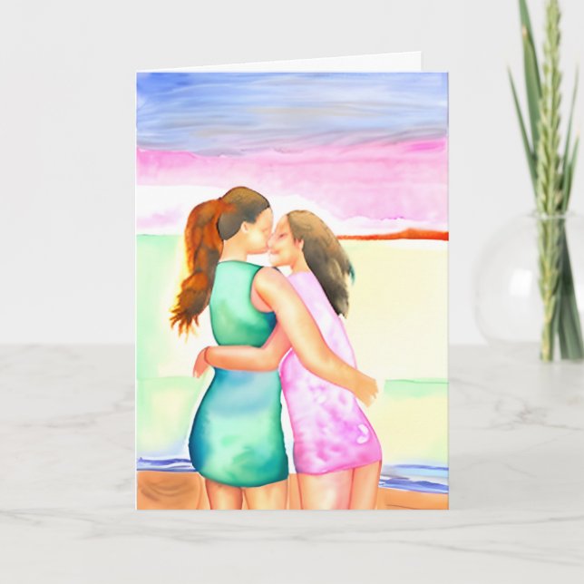 Liebe Sie so viel lesbische Embrace Karte (Vorderseite)