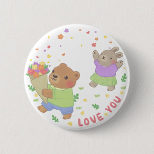 Liebe Sie: Teddy Bear & Bunny mit Blume Button