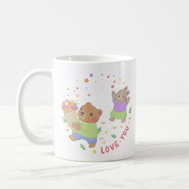 Liebe Sie: Teddy Bear & Bunny mit Blume Kaffeetasse (Links)