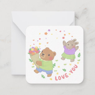 Liebe Sie: Teddy Bear & Bunny mit Blume Mitteilungskarte