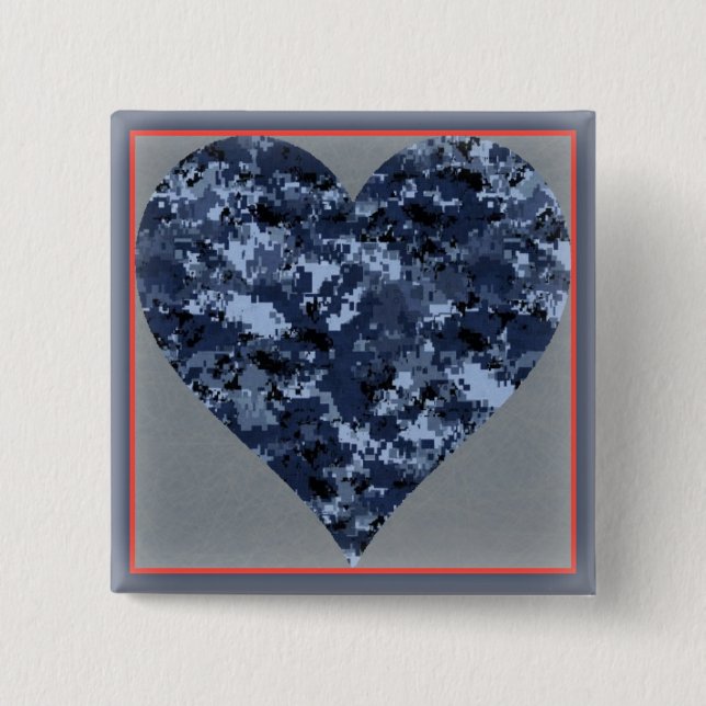 Liebe Sie U.S. Blue Camouflage Herz Valentine Butt Button (Vorderseite)
