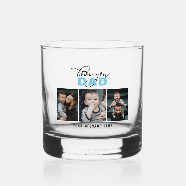 Liebe Sie Vater/Papa/Papa/Andere 3 Foto Benutzerde Whiskyglas (Vorderseite)