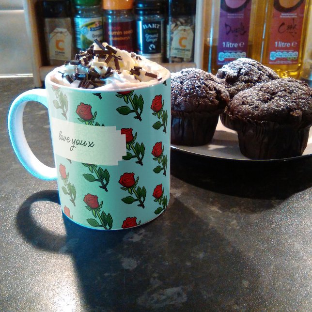 Liebe Sie x Hübsch Single Rote Rose Muster Kaffeetasse (Von Creator hochgeladen)