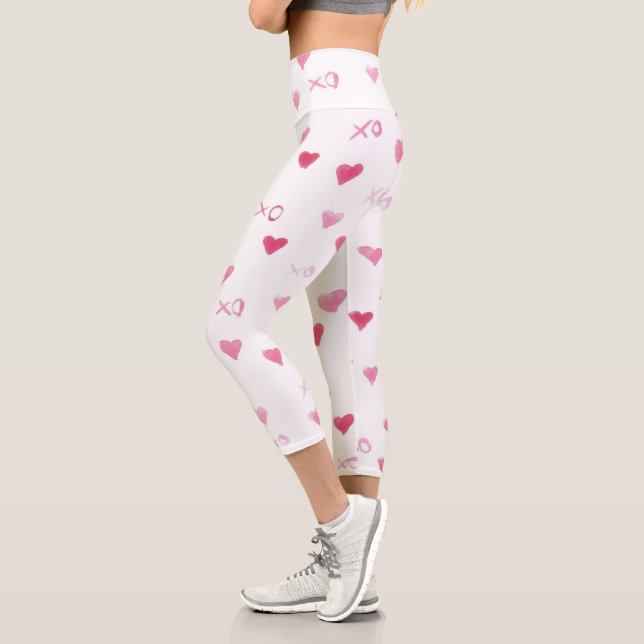 Liebe Sie XO Sweet Hearts rosa weißen Valentingenu Capri Leggings (Links)