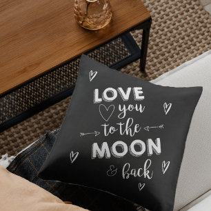 Liebe Sie zum Mond und ins Hinterherz Schwarz-weiß Kissen