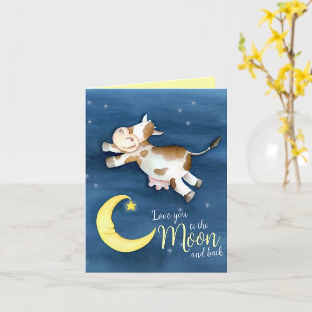 Liebe Sie zur Mond Kuh Babydusche Danke Karte (Gelbe Blume)