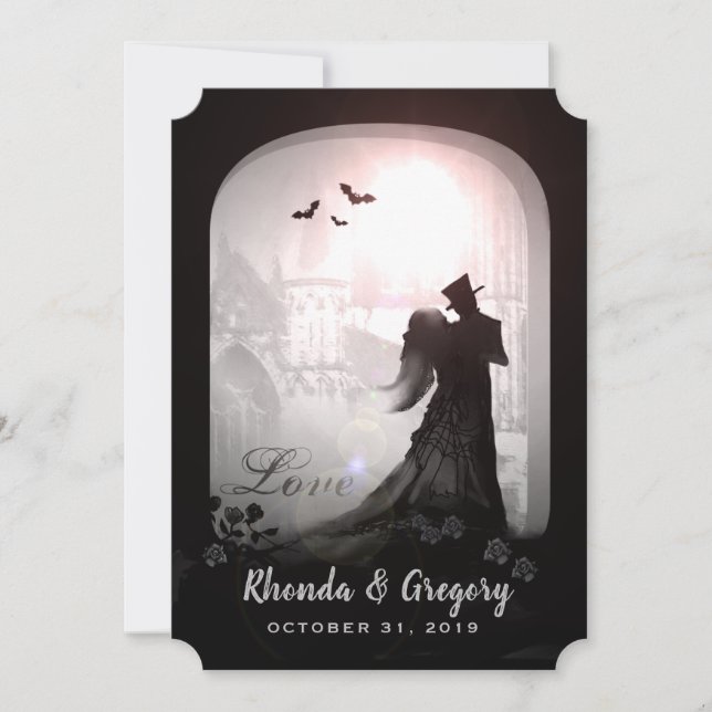 Liebe-Silhouette-Hochzeit Halloweens laden Einladung (Vorderseite)