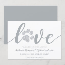 Liebe Silver Glitzer Paw Printhochzeit Save The Date