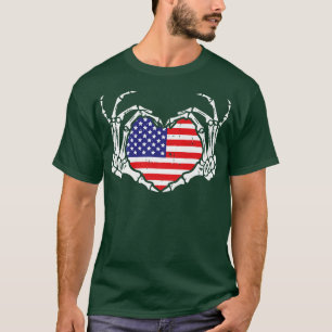 Liebe Skeleton Hand Heart US amerikanische Flagge  T-Shirt