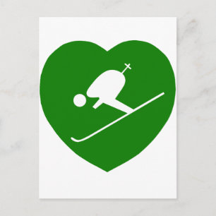 Liebe Skifahren grünes Herz Postkarte