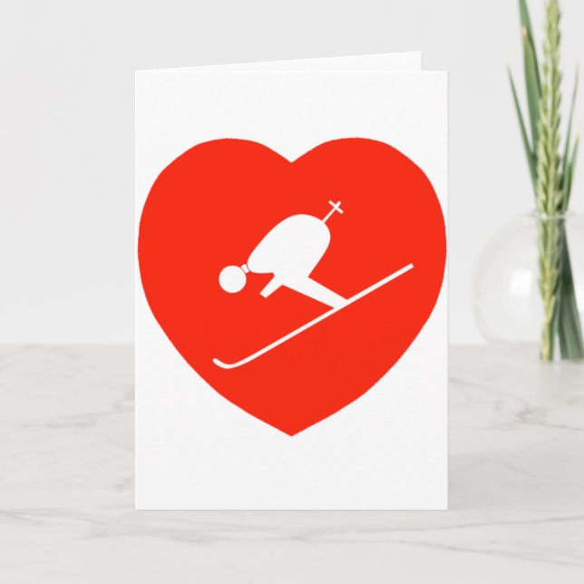 Liebe Skifahren Rotes Herz Karte (Vorderseite)