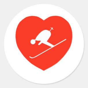 Liebe Skifahren Rotes Herz Runder Aufkleber
