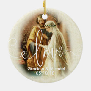Liebe-Skript überlagerte Wedding Braut-Bräutigam Keramik Ornament