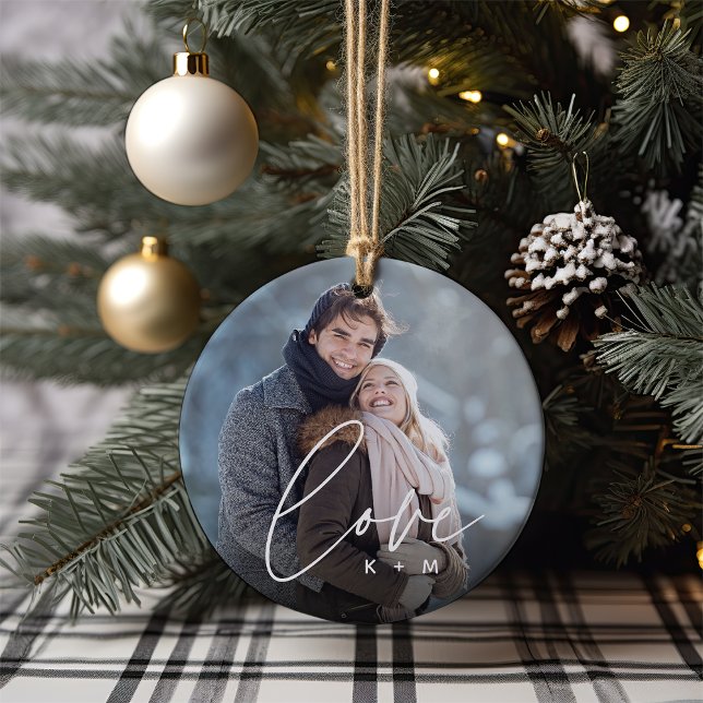 Liebe Skriptüberlagerung Foto & Initialen Keramik Ornament (Von Creator hochgeladen)