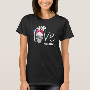 Liebe Skull Daisy Blume American Flag Mama Life T-Shirt